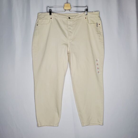 Old Navy High Rise OG Straight Jeans Women Plus 24 Ecru Cream Pocket Zip Denim - Picture 1 of 9